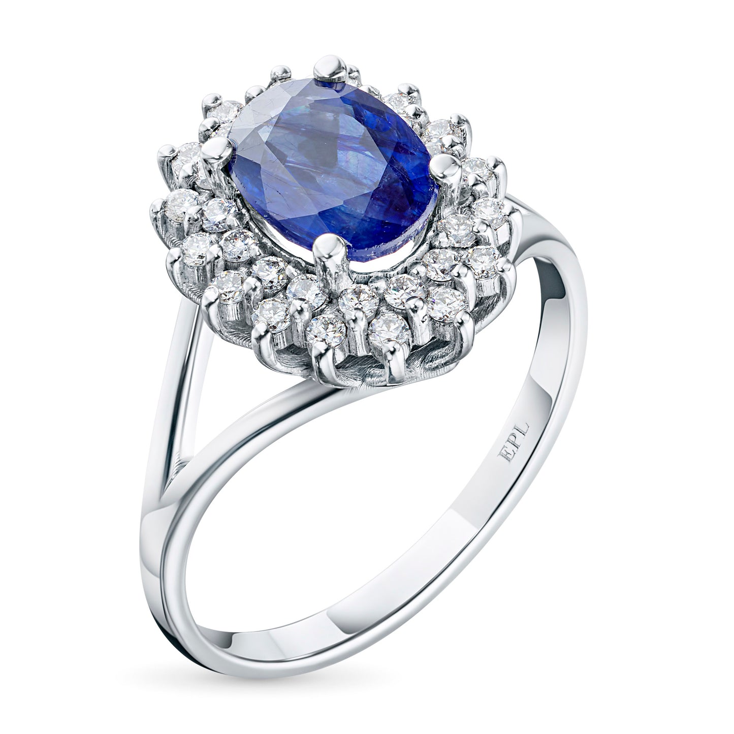 14K White Gold Ring with Tanzanite and Lab-Created Diamonds