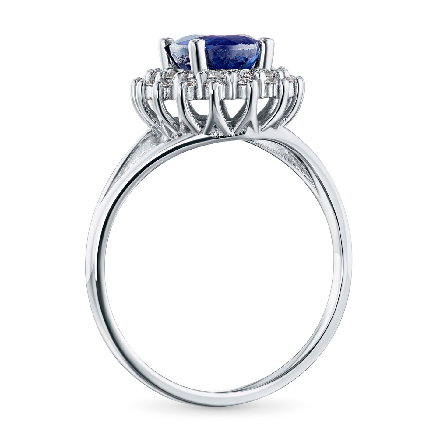 14K White Gold Ring with Tanzanite and Lab-Created Diamonds