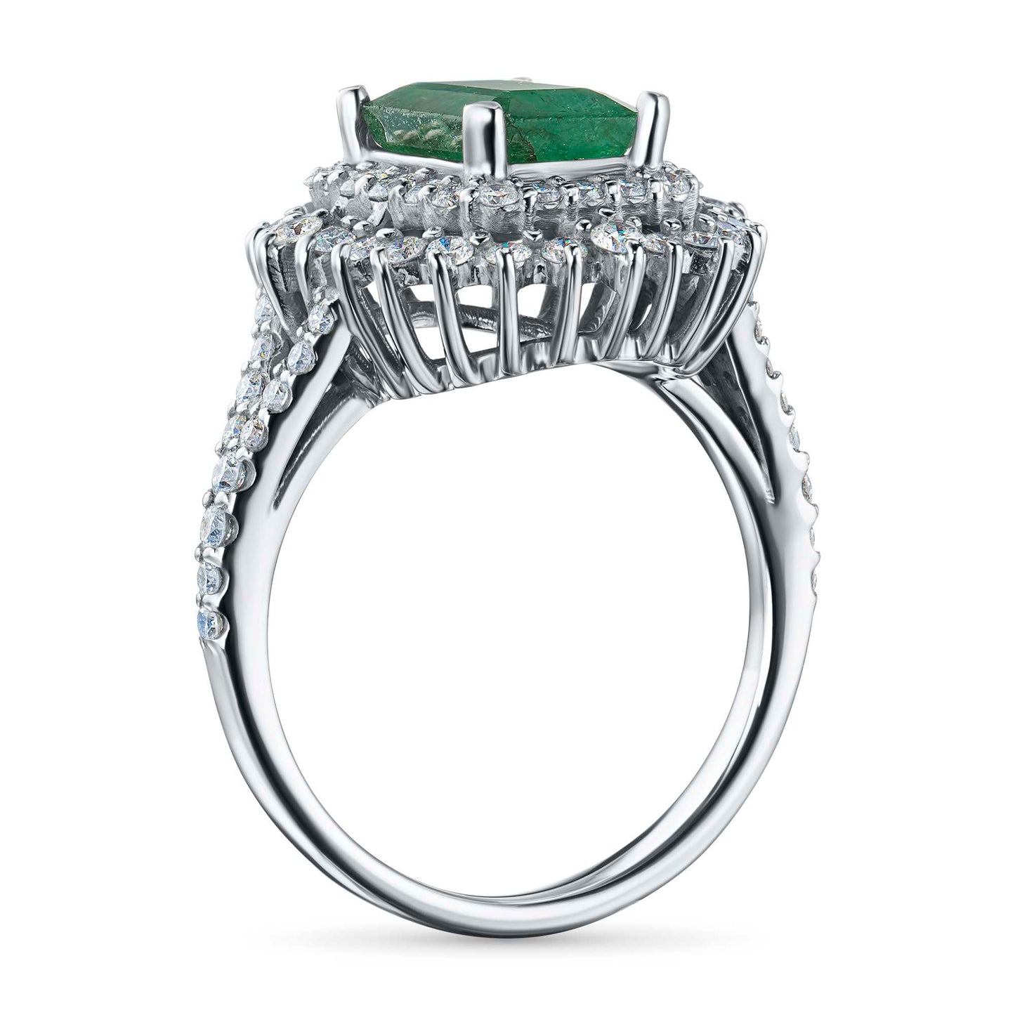 14K White Gold Ring with Emerald and Lab-Created Diamonds