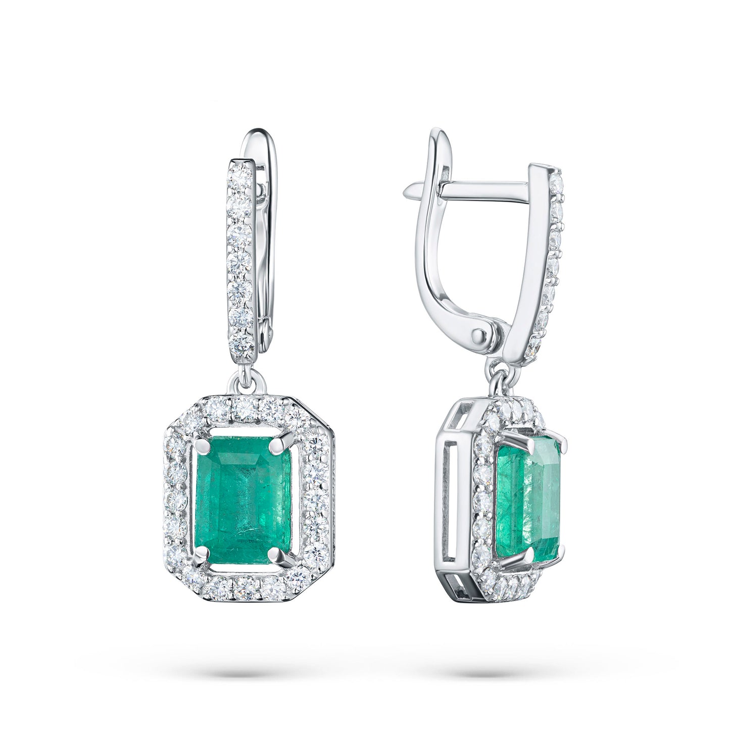 14K White Gold Earrings with Chrome diopside and Lab-Created Diamonds