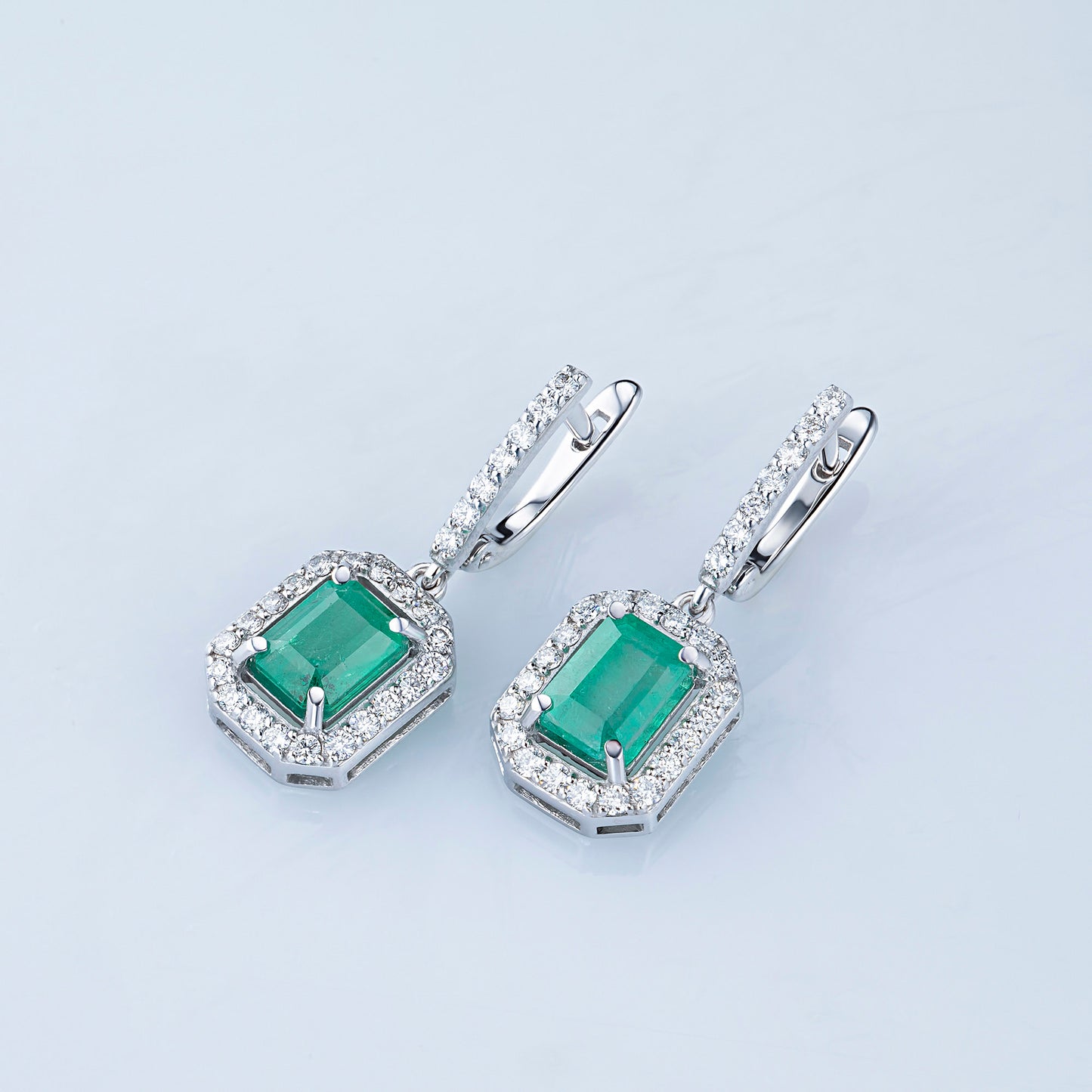 14K White Gold Earrings with Chrome diopside and Lab-Created Diamonds