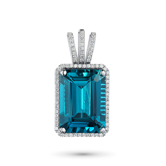 14K White Gold Pendant with Topaz and Lab-Created Diamonds 13.940 CT.TW