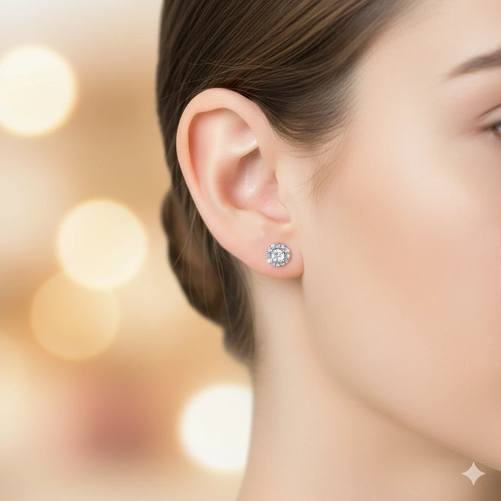 14K White Gold Earring Studs with Lab-Created Diamonds