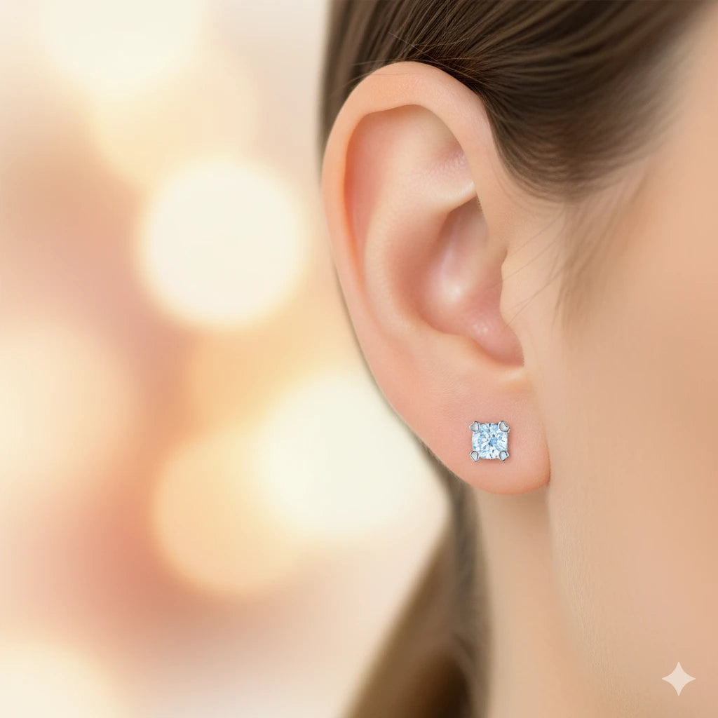 14K White Gold Earring Studs with Lab-Created Diamonds