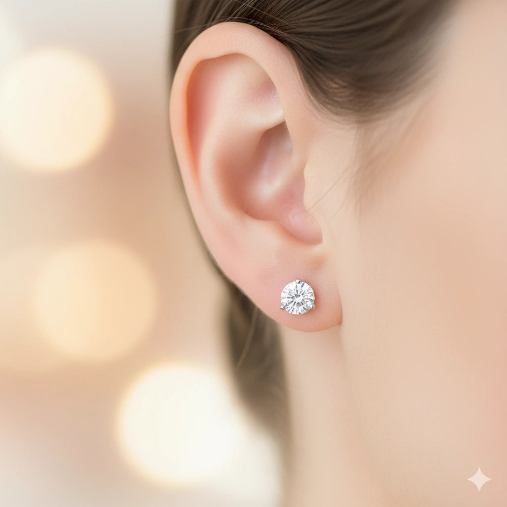 14K White Gold Earring Studs with Lab-Created Diamonds