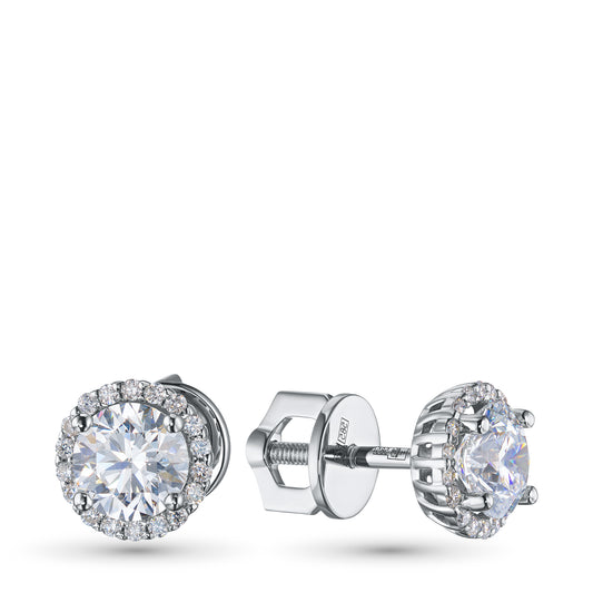 14K White Gold Earring Studs with Tanzanite and Lab-Created Diamonds