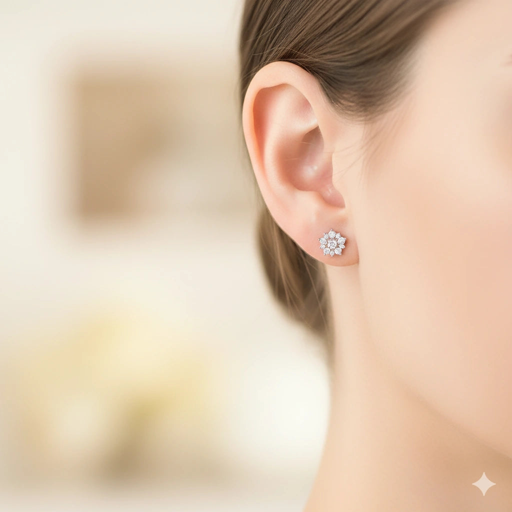 14K White Gold Earring Studs with Lab-Created Diamonds