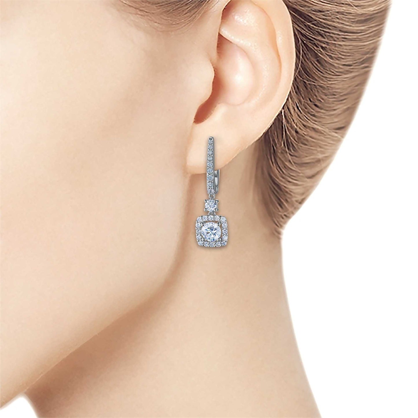 14K White Gold Earrings with Lab-Created Diamonds