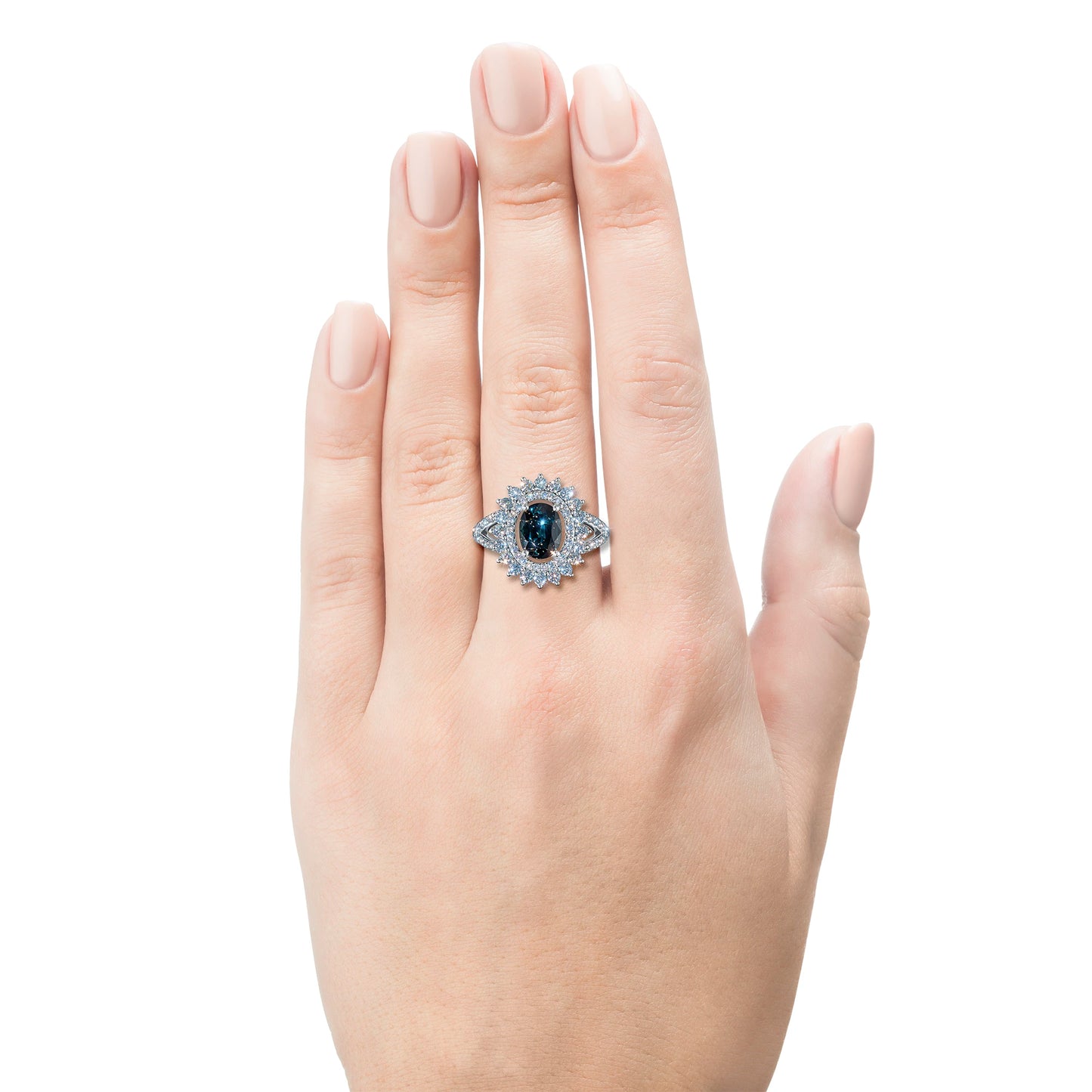 14K White Gold Ring with Sapphire and Lab-Created Diamonds