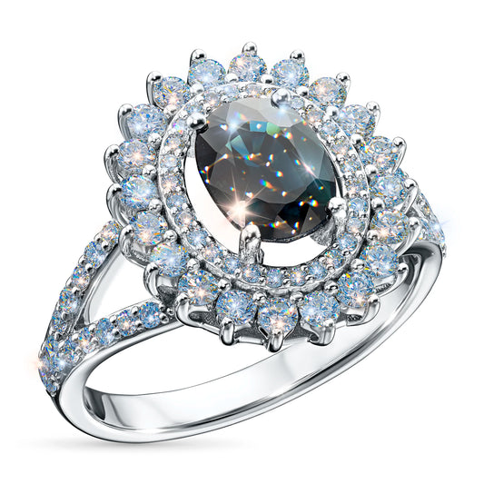 14K White Gold Ring with Sapphire and Lab-Created Diamonds