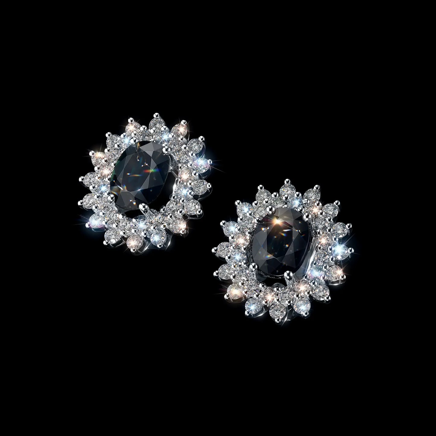 14K White Gold Earrings with Sapphire and Lab-Created Diamonds