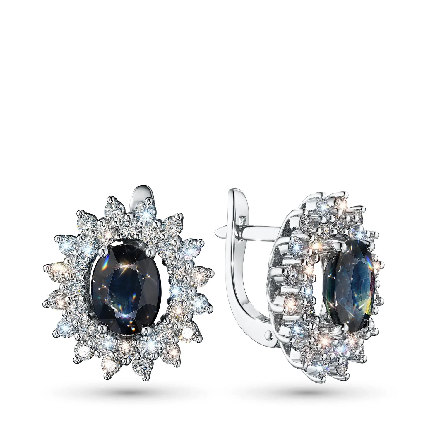 14K White Gold Earrings with Sapphire and Lab-Created Diamonds