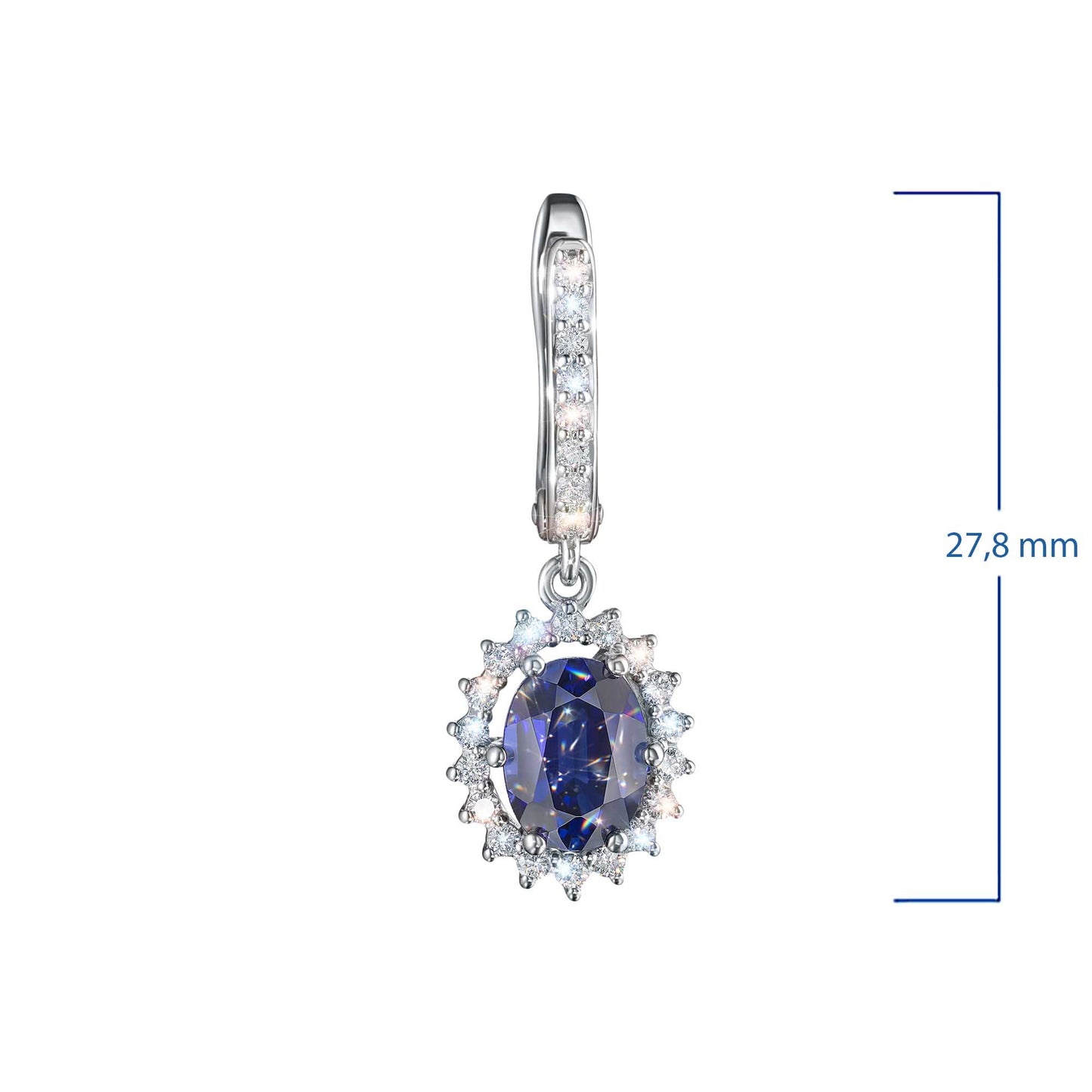 14K White Gold Earrings with Sapphire and Lab-Created Diamonds