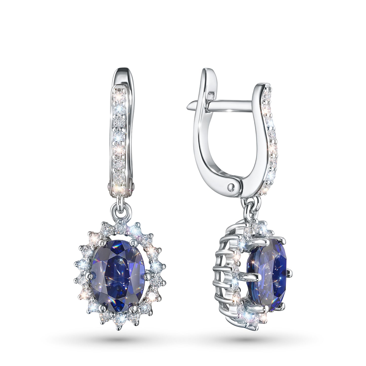14K White Gold Earrings with Sapphire and Lab-Created Diamonds