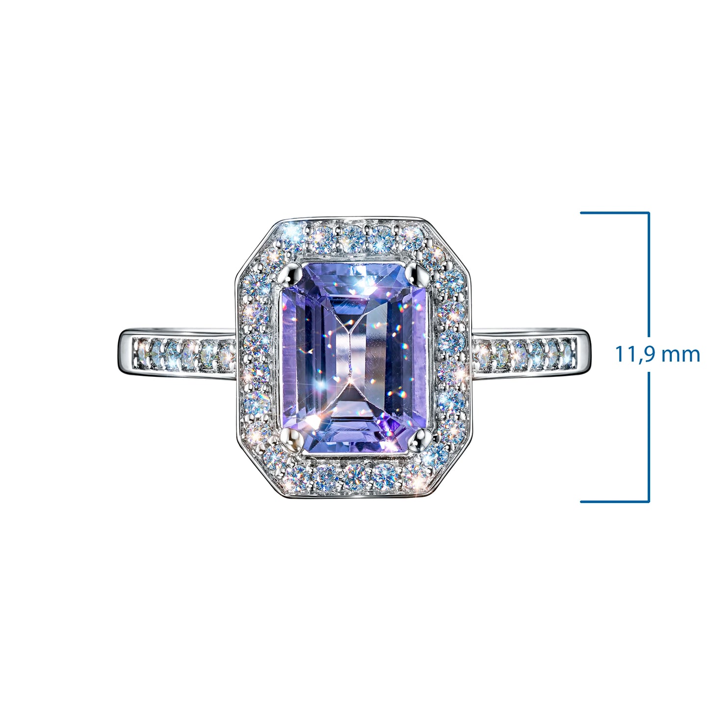 14K White Gold Ring with Tanzanite and Lab-Created Diamonds