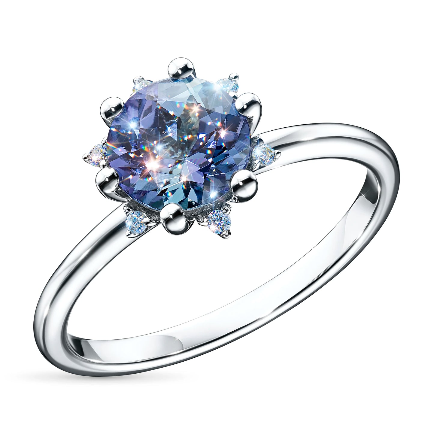 14K White Gold Ring with Topaz and Lab-Created Diamonds