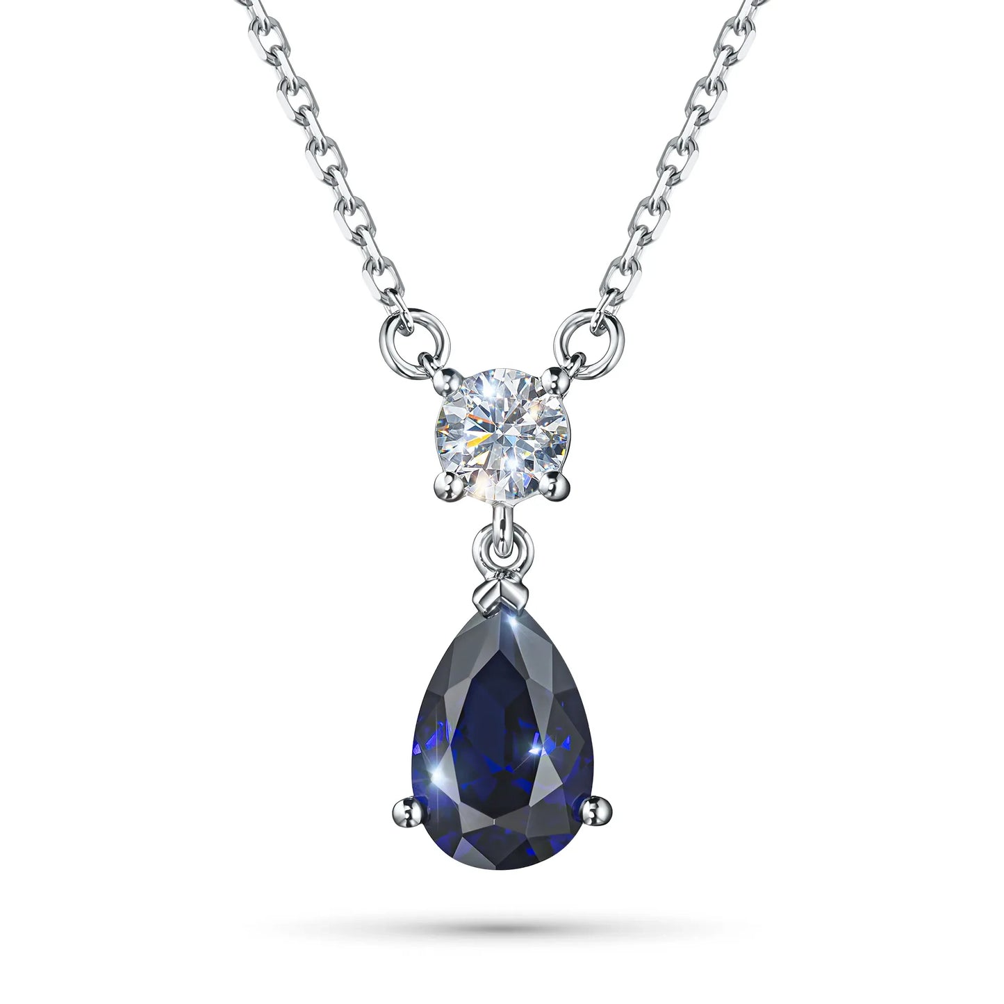 14K White Gold Necklace with Sapphire and Lab-Created Diamonds