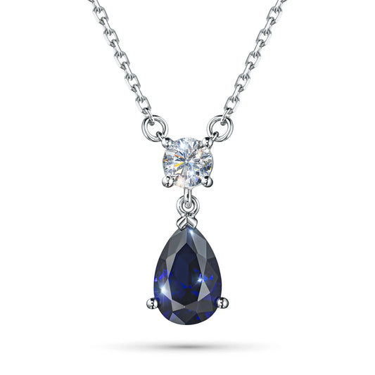 14K White Gold Necklace with Sapphire and Lab-Created Diamonds