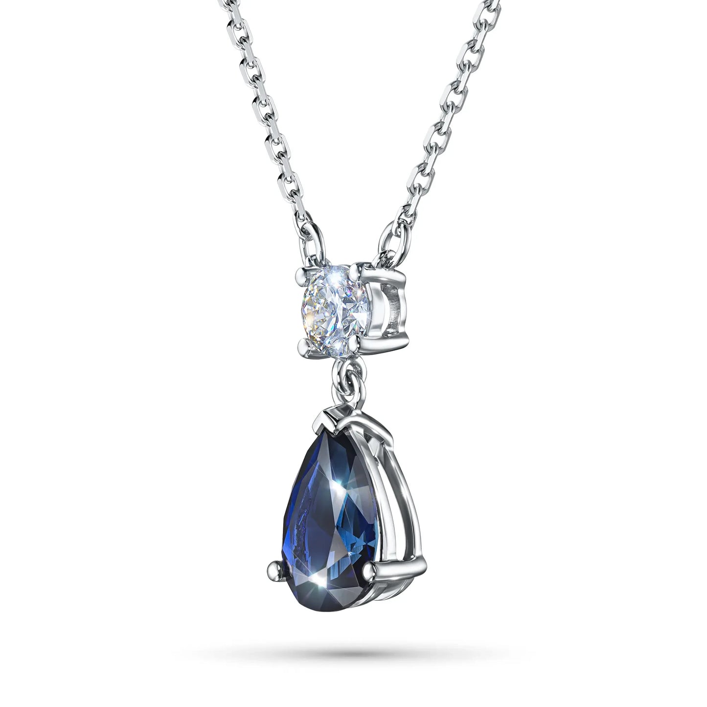14K White Gold Necklace with Sapphire and Lab-Created Diamonds