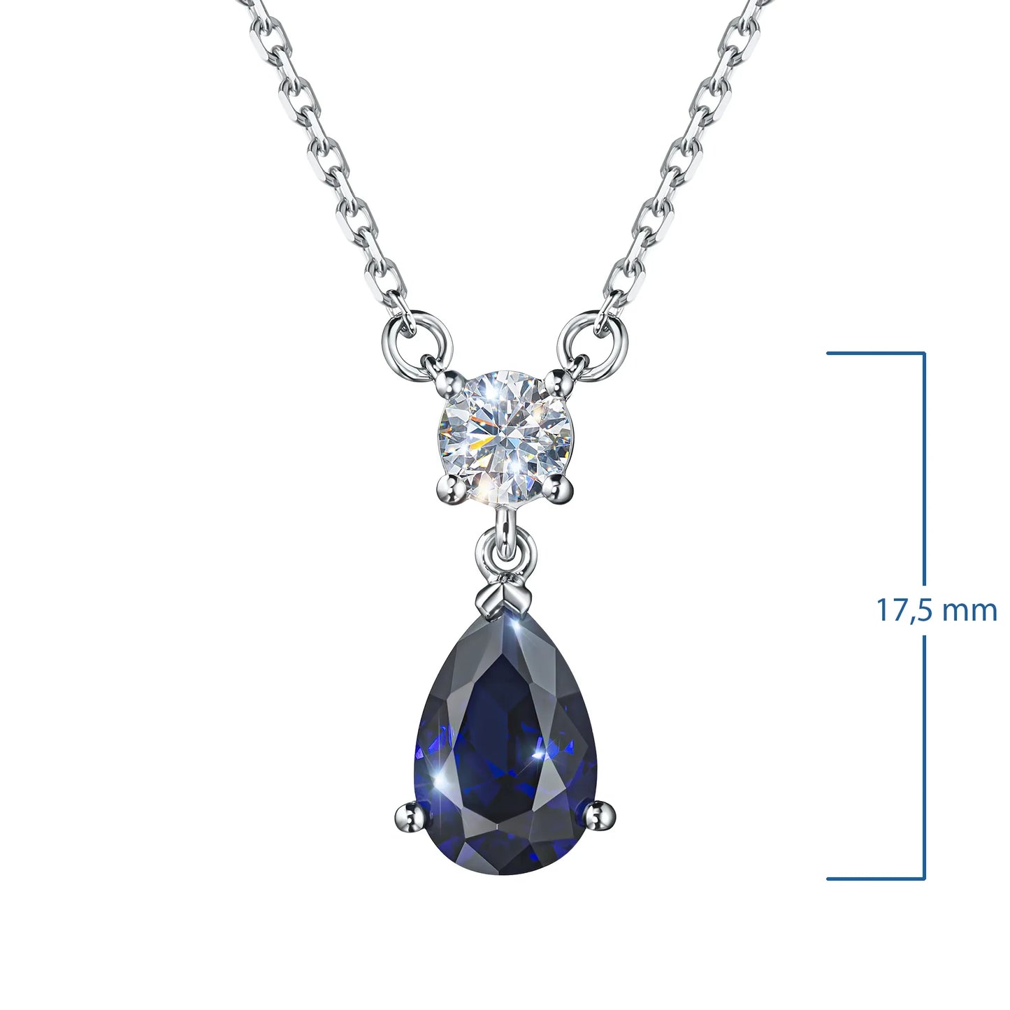 14K White Gold Necklace with Sapphire and Lab-Created Diamonds