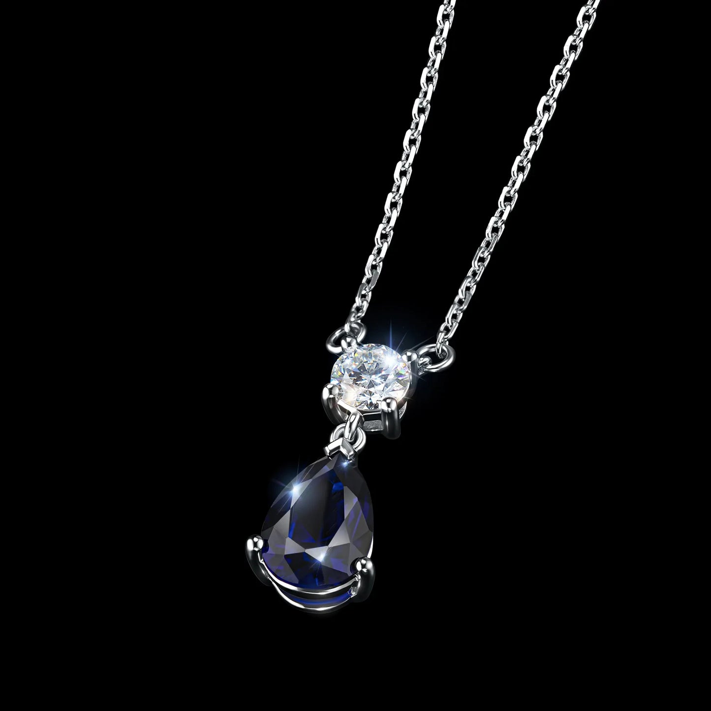 14K White Gold Necklace with Sapphire and Lab-Created Diamonds