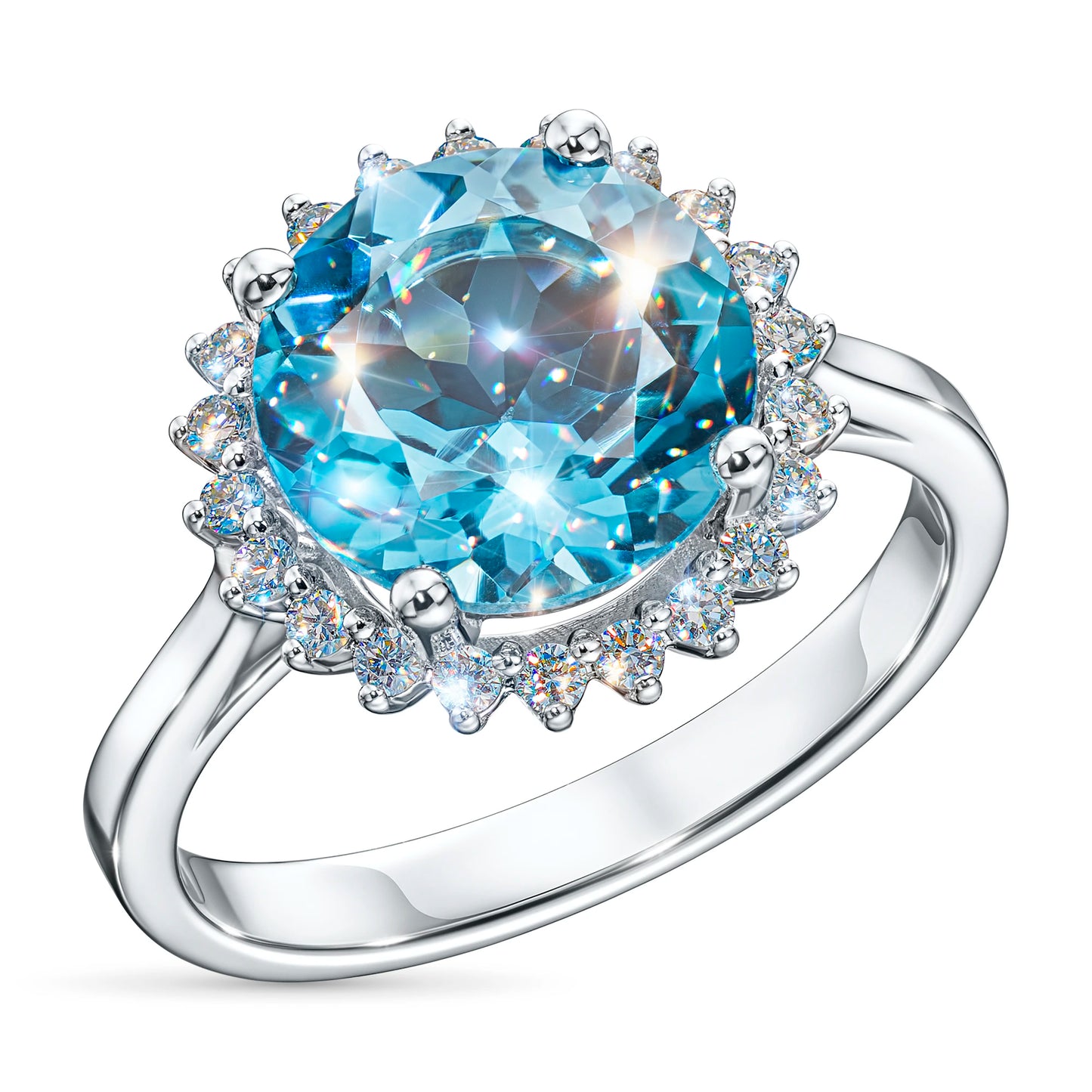 14K White Gold Ring with Topaz and Lab-Created Diamonds