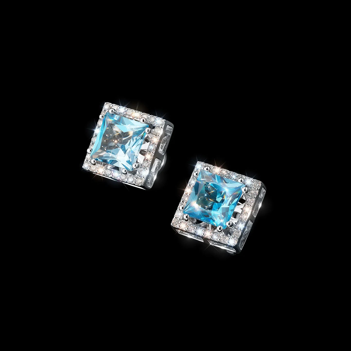 14K White Gold Earring Studs with Topaz and Lab-Created Diamonds