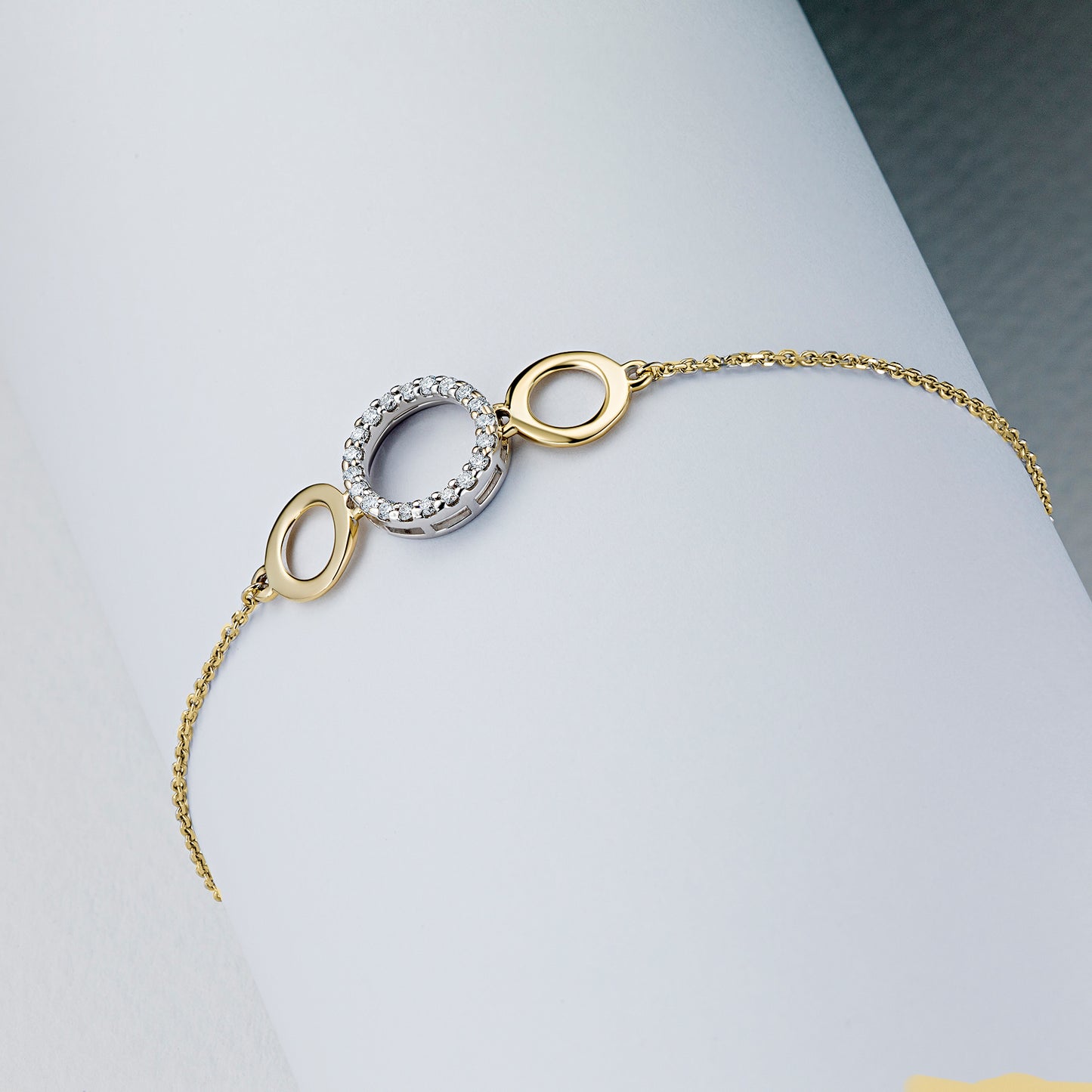 14K White-yellow Gold Bracelet with Lab-Created Diamonds