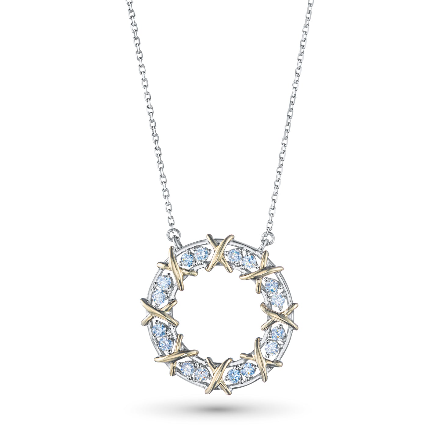 14K White-yellow Gold Necklace with Lab-Created Diamonds