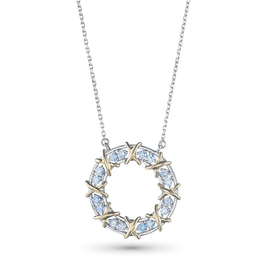 14K White-yellow Gold Necklace with Lab-Created Diamonds