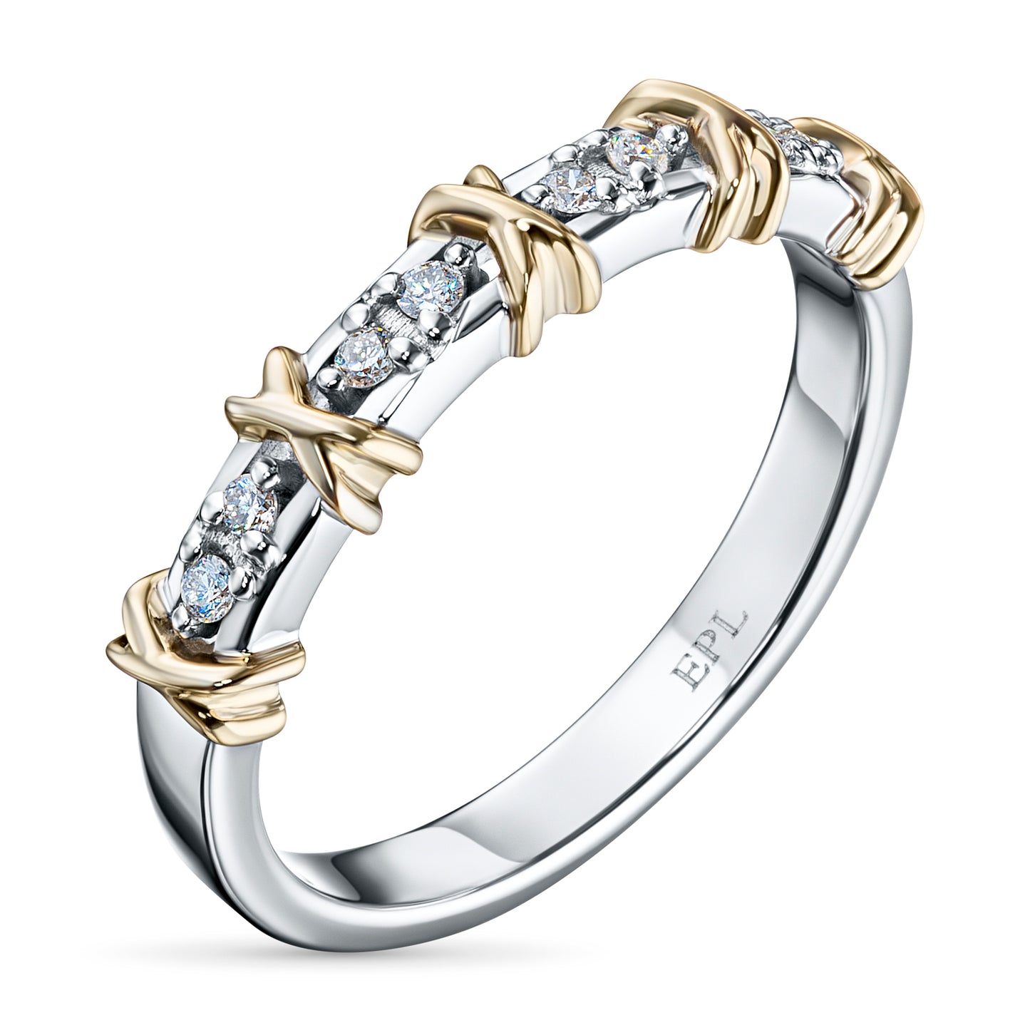 14K White-yellow Gold Ring with Lab-Created Diamonds