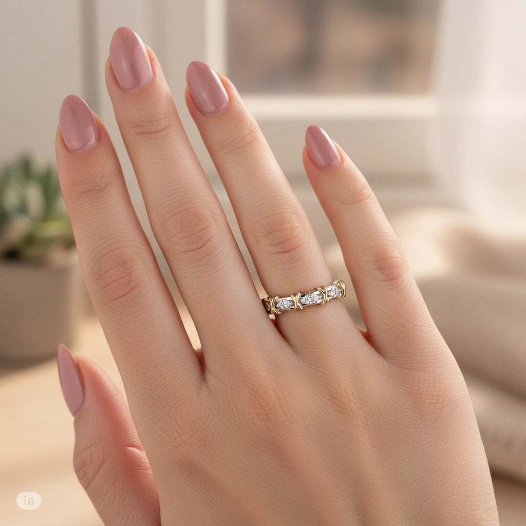 14K White-yellow Gold Ring with Lab-Created Diamonds