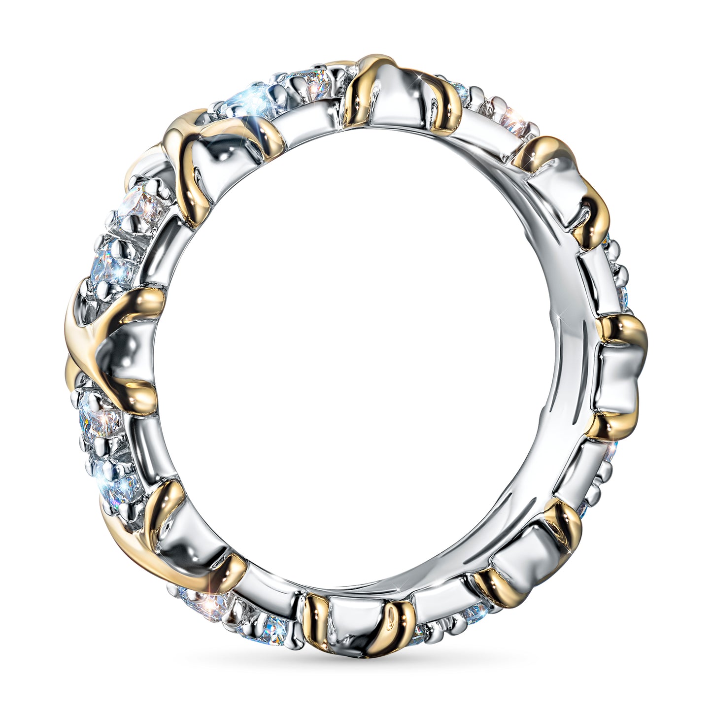 14K White-yellow Gold Ring with Lab-Created Diamonds