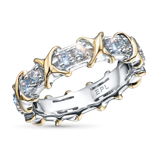 14K White-yellow Gold Ring with Lab-Created Diamonds