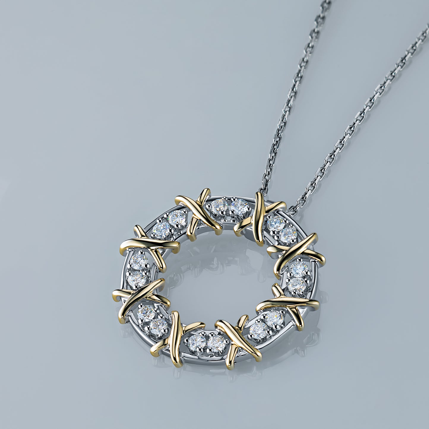 14K White-yellow Gold Pendant with Lab-Created Diamonds