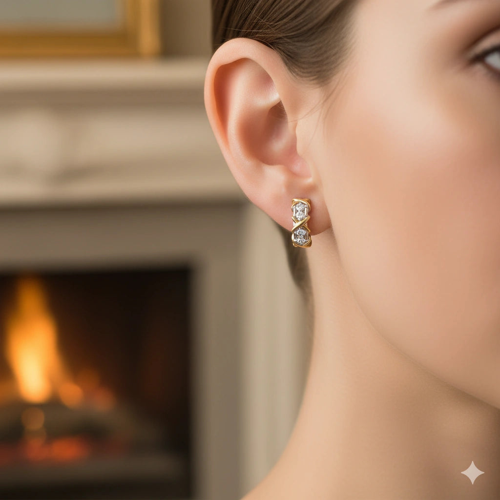 14K White-yellow Gold Earrings with Lab-Created Diamonds