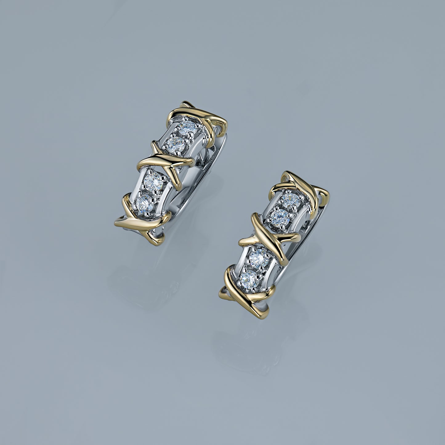 14K White-yellow Gold Earrings with Lab-Created Diamonds