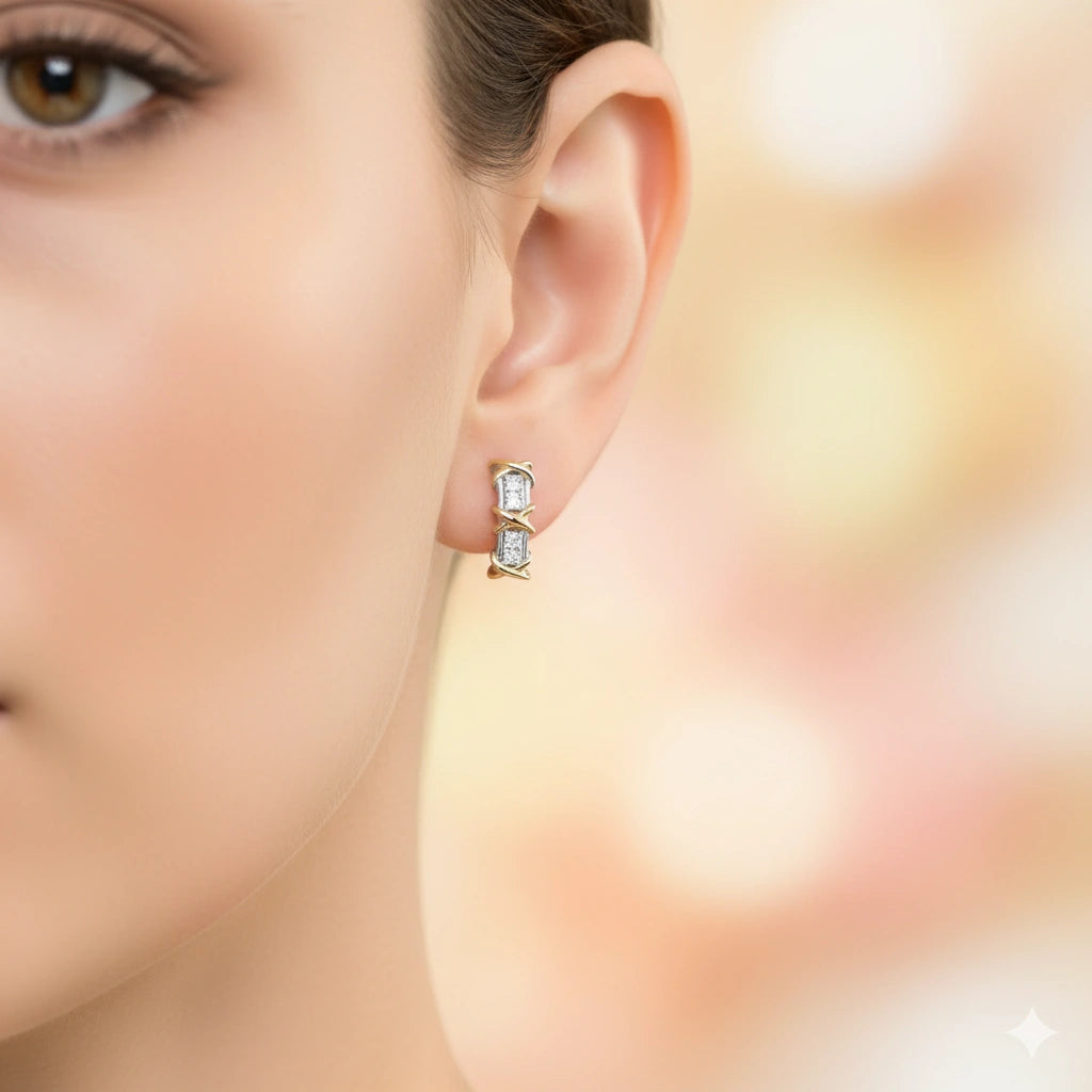 14K White-yellow Gold Earrings with Lab-Created Diamonds